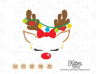 Reindeer Christmas Lights SVG KittenGraphic 