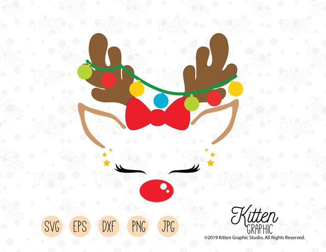 Reindeer Christmas Lights SVG KittenGraphic 