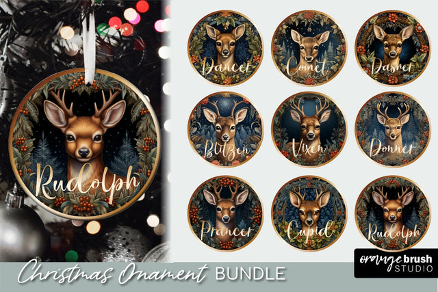 Reindeer Christmas Ornament Bundle, 3D Sublimation Designs Sublimation OrangeBrushStudio 