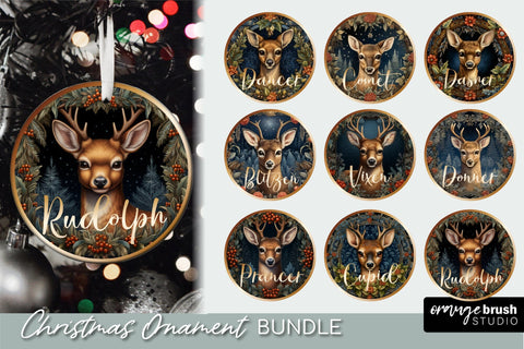 Reindeer Christmas Ornament Bundle, 3D Sublimation Designs Sublimation OrangeBrushStudio 
