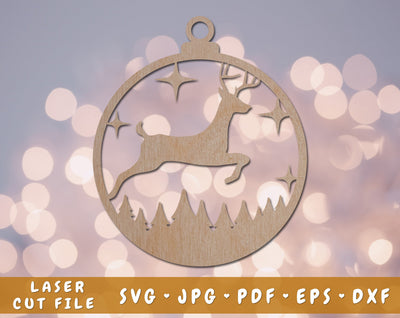 Reindeer Christmas Ornament Laser SVG Cut File SVG HappyDesignStudio 