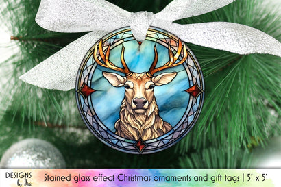 Reindeer Christmas Ornament Stained Glass Effect Sublimation Designs by Ira 