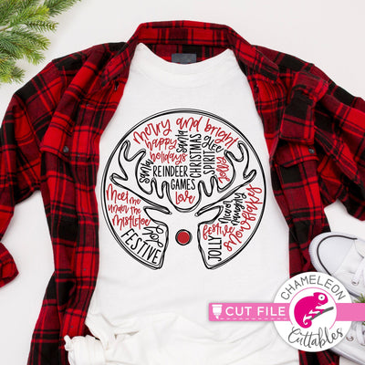 Reindeer Christmas word art round svg dxf png SVG Chameleon Cuttables 