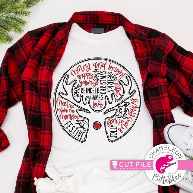 Reindeer Christmas word art round svg dxf png SVG Chameleon Cuttables 