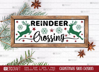 Reindeer Crossing Sign SVG Cut File | Merry Christmas Svg | Horizontal Sign | Christmas Door Hanger | Farmhouse Decor Svg | Christmas Sign | Christmas Wood Sign Design SVG ETC Craft 
