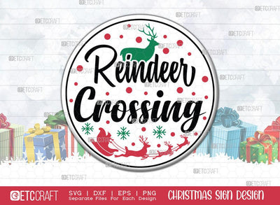 Reindeer Crossing Sign SVG Cut File | Merry Christmas Svg | Round Sign | Christmas Door Hanger | Farmhouse Decor Svg | Christmas Sign | Christmas Wood Sign Design SVG ETC Craft 