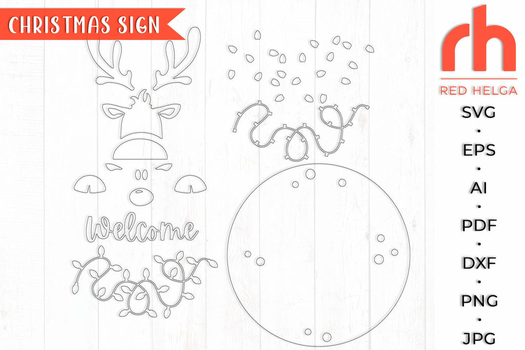 Reindeer Door Hanger SVG - Christmas Sign Cut File - Winter Decor DXF ...