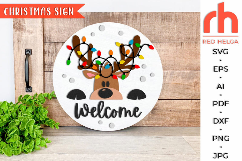 Reindeer Door Hanger SVG - Christmas Sign Cut File - Winter Decor DXF ...
