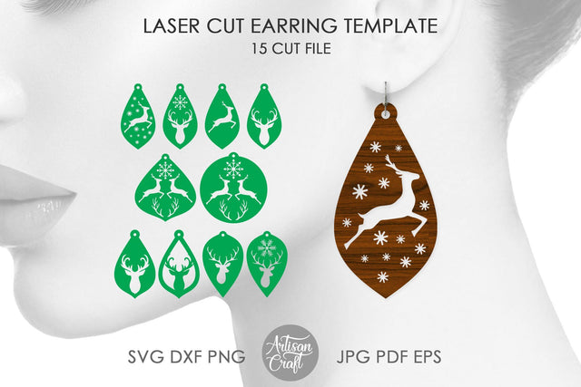 Reindeer earrings, SVG cut files, Christmas laser cut earring file SVG Artisan Craft SVG 