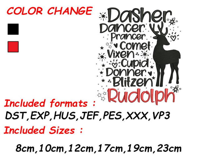 Reindeer Embroidery, Rudolph the Reindeer, Winter Embroidery, Holiday Present, Deer Embroidery Embroidery/Applique DESIGNS SVG Digital Designer 