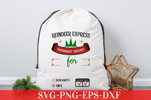 Reindeer express overnight service for naughty nice checked twice SVG SVG DESIGNISTIC 