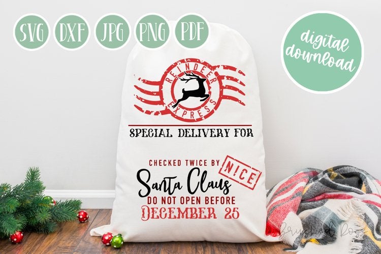 Reindeer express Santa sack svg, Christmas svg, Santa bag SVG Brushed Rose 