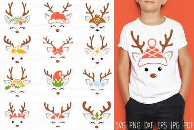 Reindeer face, Christmas reindeer svg bundle SVG Digital Rainbow Shop 