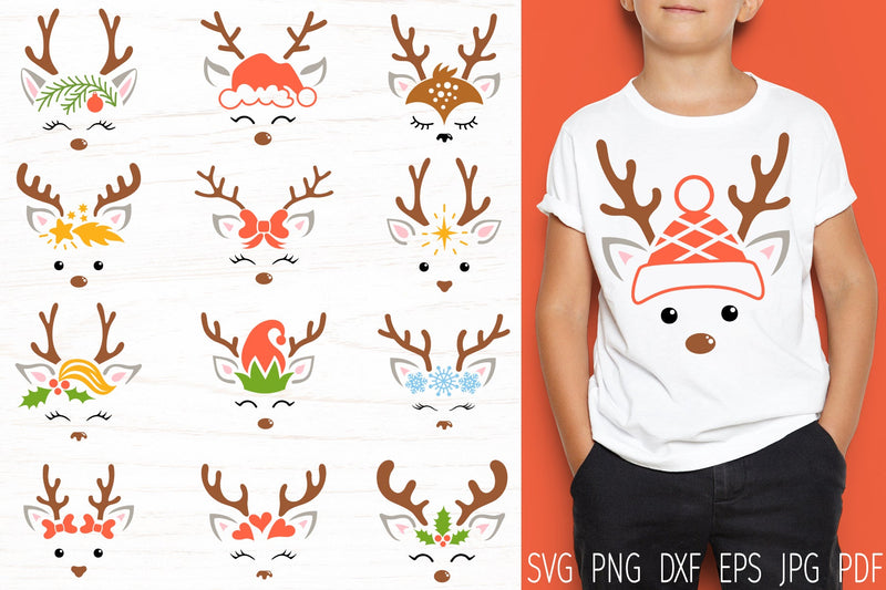 Reindeer face, Christmas reindeer svg bundle SVG Digital Rainbow Shop 
