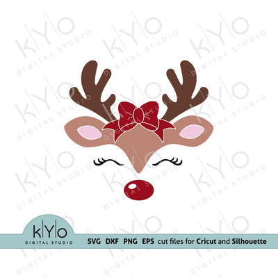 Reindeer Face with Bow SVG cut files SVG kYo Digital Studio 