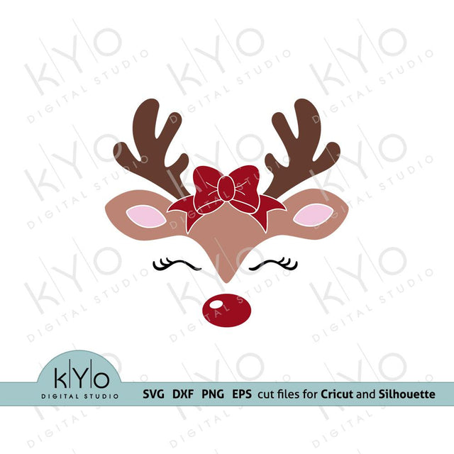 Reindeer Face with Bow SVG cut files SVG kYo Digital Studio 