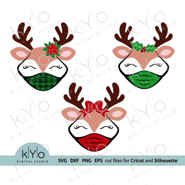 Reindeer Face with Face Mask Bundle Svg cut files SVG kYo Digital Studio 