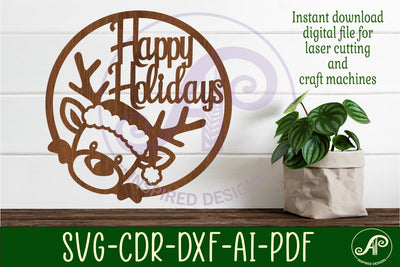 Reindeer Happy Holidays Christmas wall sign svg file SVG APInspireddesigns 