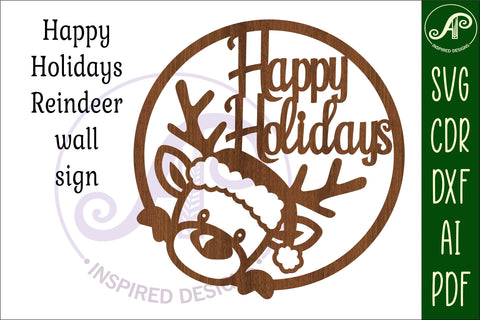 Reindeer Happy Holidays Christmas wall sign svg file SVG APInspireddesigns 