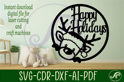 Reindeer Happy Holidays Christmas wall sign svg file SVG APInspireddesigns 