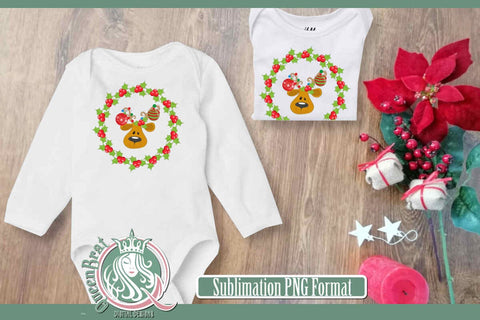 Reindeer Holly Wreath Sublimation Sublimation QueenBrat Digital Designs 