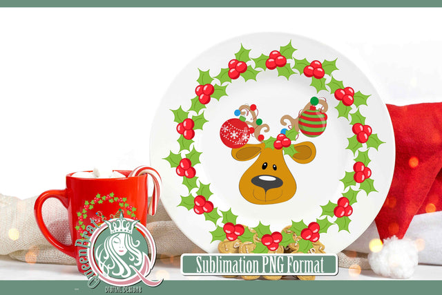Reindeer Holly Wreath Sublimation Sublimation QueenBrat Digital Designs 