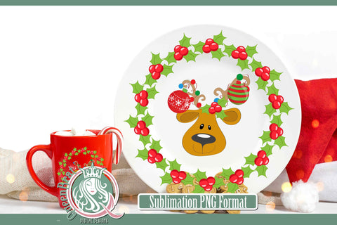 Reindeer Holly Wreath Sublimation Sublimation QueenBrat Digital Designs 