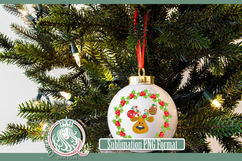 Reindeer Holly Wreath Sublimation Sublimation QueenBrat Digital Designs 
