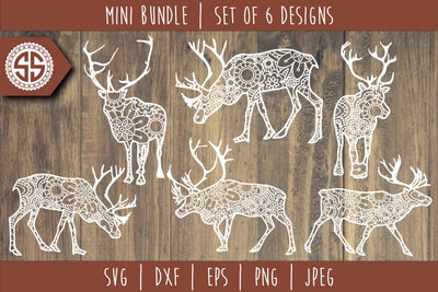 Reindeer Mandala Zentangle Bundle - Set of 6 SVG SVG SavoringSurprises 