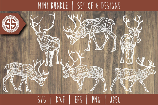 Reindeer Mandala Zentangle Bundle - Set of 6 SVG SVG SavoringSurprises 