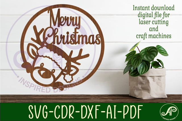 Reindeer Merry Christmas wall art sign, SVG file. vector SVG APInspireddesigns 