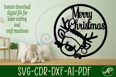 Reindeer Merry Christmas wall art sign, SVG file. vector SVG APInspireddesigns 