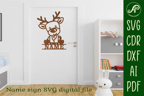 Reindeer Name sign svg laser cut template, wall art SVG APInspireddesigns 