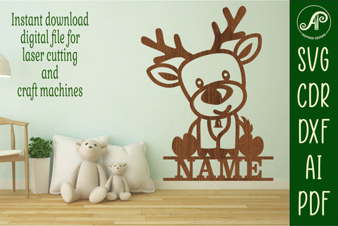 Reindeer Name sign svg laser cut template, wall art SVG APInspireddesigns 