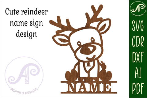 Reindeer Name sign svg laser cut template, wall art SVG APInspireddesigns 