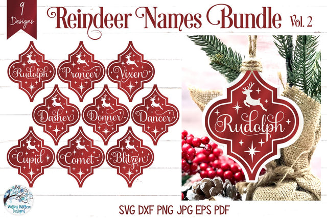 Reindeer Names Arabesque Ornaments SVG SVG Wispy Willow Designs 