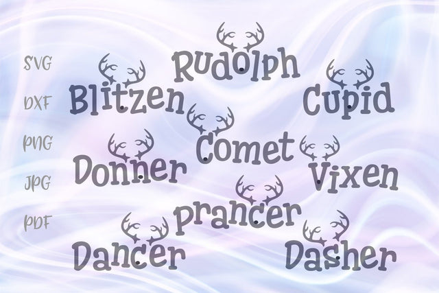 Reindeer Names Christmas Clipart SVG, PNG, DXF, PDF, JPG SVG Digitals by Hanna 