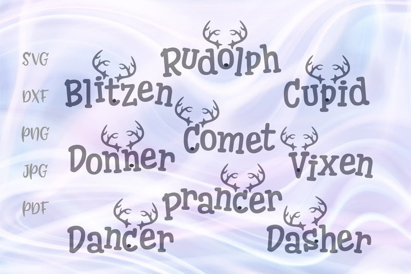 Reindeer Names Christmas Clipart SVG, PNG, DXF, PDF, JPG SVG Digitals by Hanna 