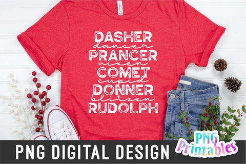 Reindeer Names Christmas png - Christmas Sublimation - png Print File For Sublimation Or Print - Distressed - Download Sublimation Svg Cuttables 