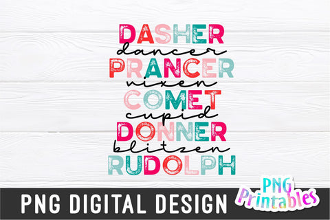 Reindeer Names Christmas png - Christmas Sublimation - png Print File For Sublimation Or Print - Distressed - Download Sublimation Svg Cuttables 