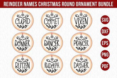 Reindeer Names Christmas Round Ornament Bundle SVG CraftLabSVG 