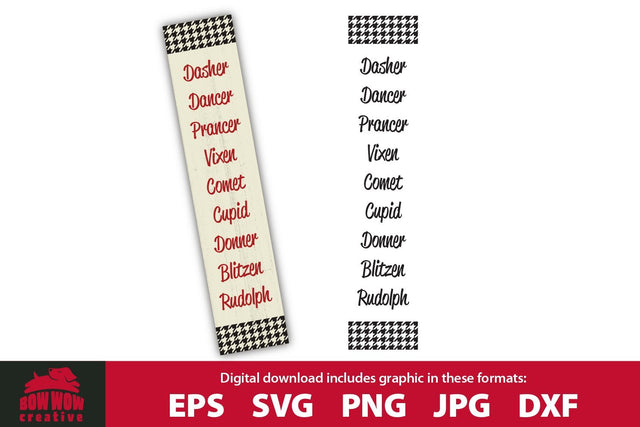 Reindeer Names Christmas Winter Porch Sign Sign SVG Cutting File SVG Bow Wow Creative 