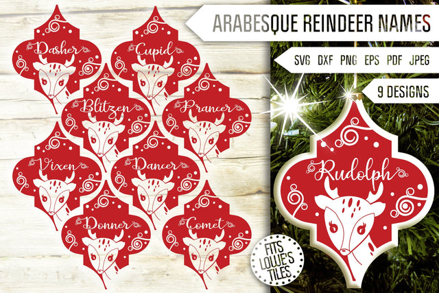 Reindeer Names Ornaments Svg. Arabesque Svg. Arabesque Christmas Ornaments Bundle. Tile Christmas Ornaments Svg. Rudolph Svg, Dxf, Eps, Png SVG Mint And Beer Creations 