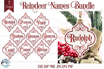 Reindeer Names Ornaments SVG SVG Wispy Willow Designs 