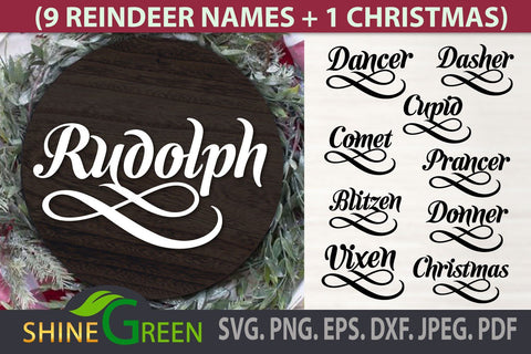 Reindeer Names SVG Christmas Ornaments Bundle SVG Shine Green Art 