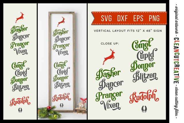 Reindeer Names - Vertical Christmas Winter porch sign - SVG file SVG CleanCutCreative 