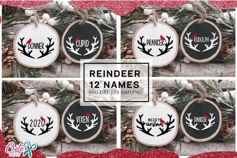 Reindeer names with cardinal Ornaments SVG SVG Cute files 