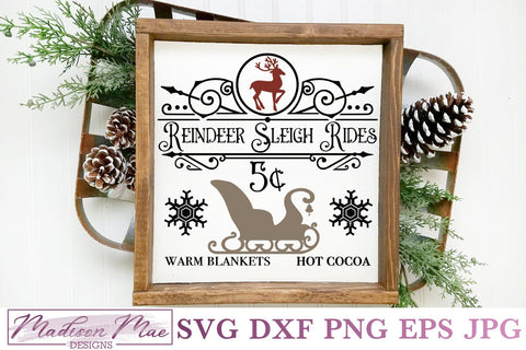 Reindeer Sleigh Rides, Christmas SVG, Christmas Sign SVG Madison Mae Designs 