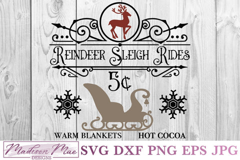 Reindeer Sleigh Rides, Christmas SVG, Christmas Sign SVG Madison Mae Designs 
