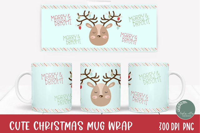 Reindeer Sublimation Mug-Christmas Sublimation Mug Wrap Sublimation Linden Valley Designs 